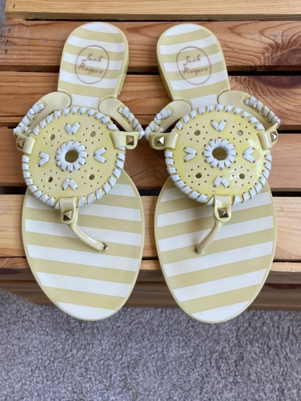 Jack Rogers Size 9 Georgica Jelly Sandals Pale Yellow Color Thong